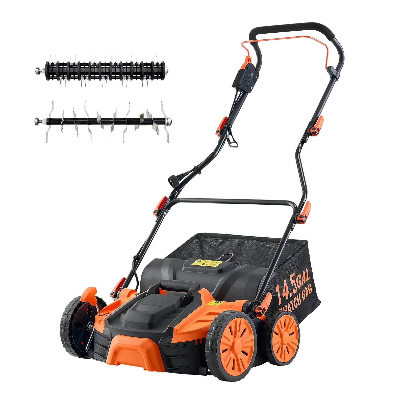 2-in-1 Electric Dethatcher and Scarifier, 16-Inch 15 Amp, Corded Lawn Dethatcher with 14.5-Gallon Thatch Collection Bag, 5-Position Depth Adjustment, Walk Behind Machine for Garden Yard Grass