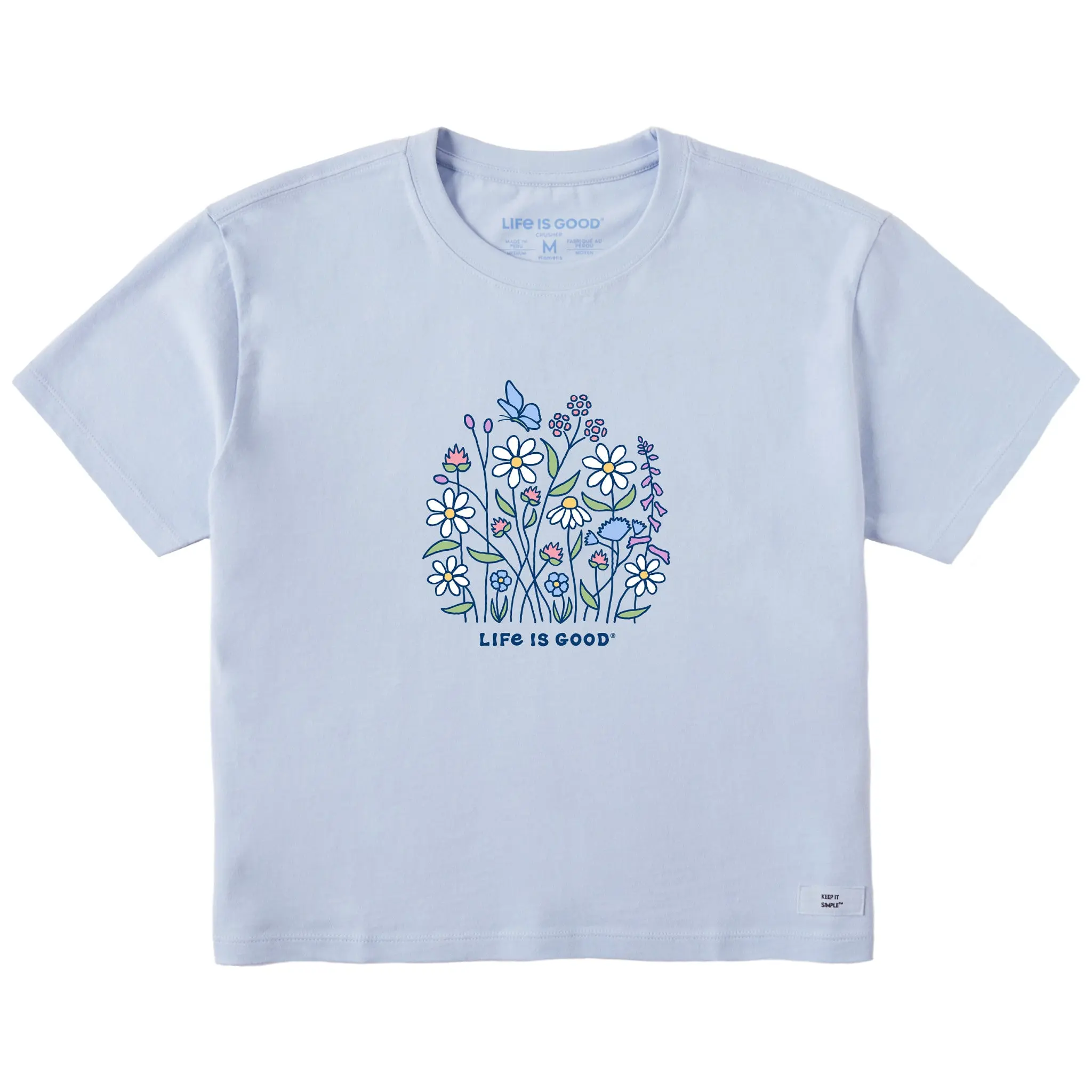Women's Butterfly Among Flowers Short Sleeve Crusher Boxy Tee