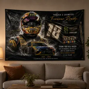 Kyle Busch #18 Memorial Racing Flag, Forever Rowdy NASCAR Tribute Banner, Vintage Motorsport Wall Decor, Racing Fan Gift Tapestry 3x5FT