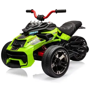Green 12V 3 Wheeler Kids Electric Ride on Truck & ATV Motorcycle, 2x55W Motor, 7MPH, 2 Speeds, LED Lights, Music, USB, Horn, EVA & Treaded Tires, Battery Powered Toy Vehicle Gift for Boy Girl