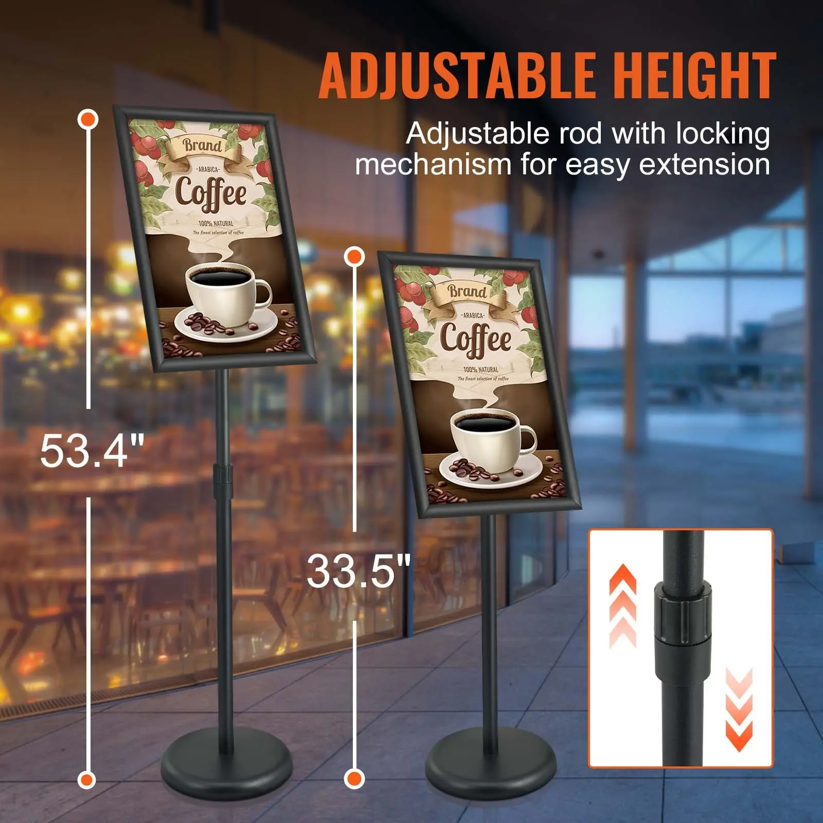 【Summerfinds】VEVOR Heavy-Duty Aluminum Pedestal Sign Holder, 11x17 in 360-Degree Rotatable Frame, Vertical-Horizontal Adjustable, Height-Adjustable Outdoor Floor Standing with Water-Filled Round Base for Display & Advertisement, Black, 11 X 17 Inch