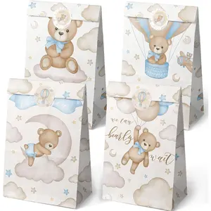 24 Teddy Bear Party Favor Bags Brown Bear Balloon Baby Shower Goodie Bags Balloon Bear Theme Baby Shower Bags Teddy Bear Baby Shower Decoration
