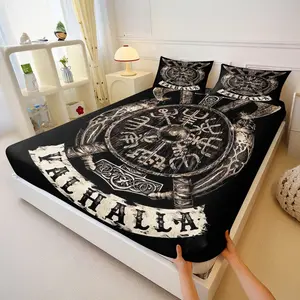 Vintage Mythical Dark Rune Print Bedding Set, Includes 2 Coreless Pillowcases, Nordic Viking Totem Mattress Cover, Home Decor