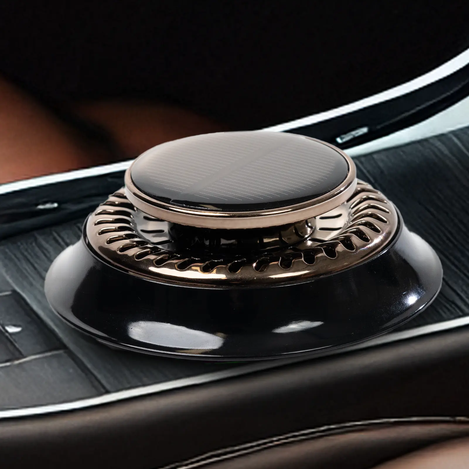Rebel Dew Solar-Powered Black Car Air Freshener, UFO Auto Rotary Diffuser, Natural French Fragrance, Aluminum Alloy, Dashboard Aromatherapy Freshener