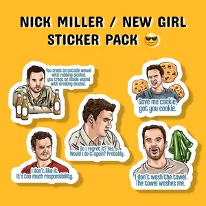 Nick Miller Sticker Pack - New Girl Stickers - Winston, Jess, Nick, CeCe, Schmidt