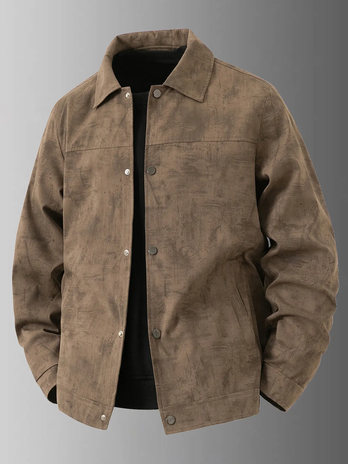 Men's Lightweight Casual Jacket, Business Casual Outerwear, 100% Polyester Fabric, Business Style Vintage Look, Button Front Closure, Spring & Fall Wear