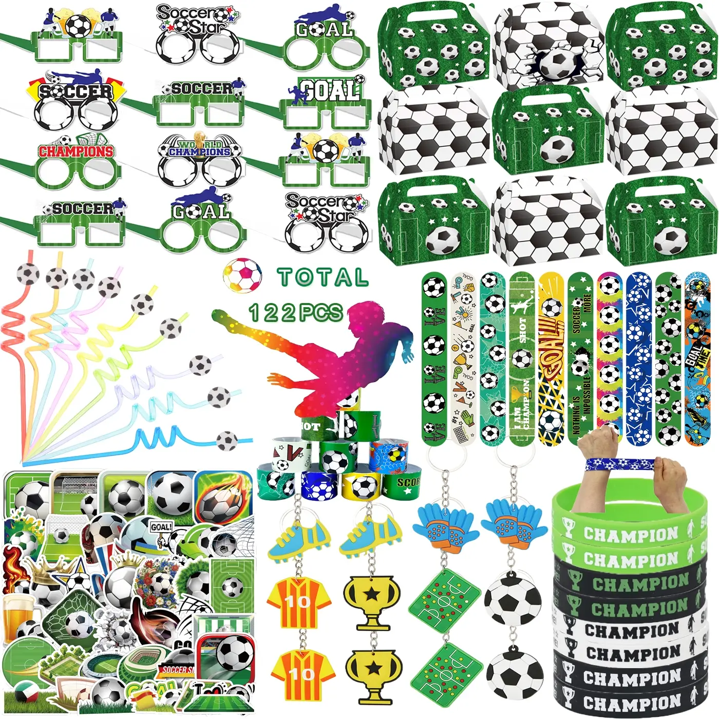 122Pcs football soccer Party Favors Gift Box, Gift Pack Set, Party Favors Assortment, Party Favor Packs, Birthday Party Decorations, Party Supplies Toys, School Classroom Student Prizes, Treasure Box Pinata Goodie Bag Stuffers, Party Bag Fillers