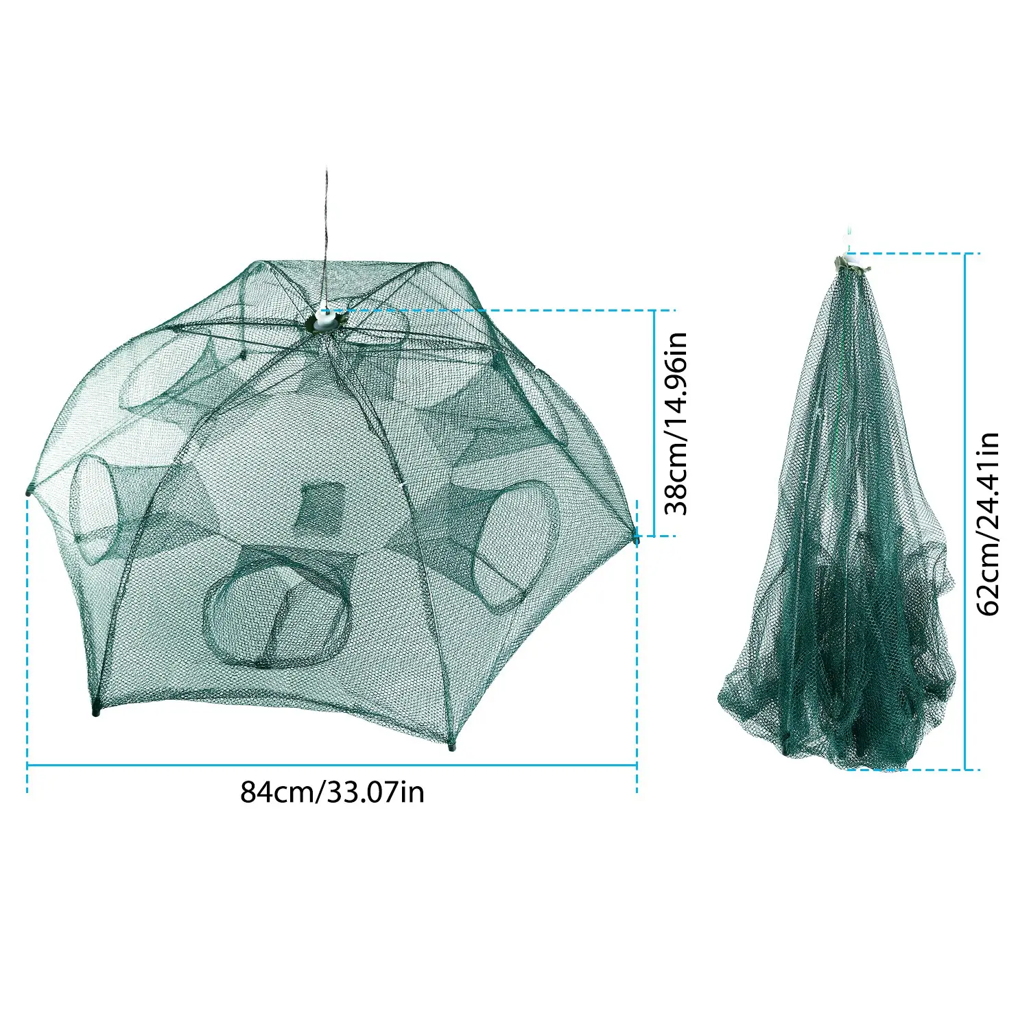 6-Sided Automatic Fishing Bait Trap, Foldable Nylon Mesh Net with 6 Holes, Portable Design for Shrimp, Crab, Minnows, and Crayfish, 232G/0.51Lbs, 360°Fish-Trapping Net campingessentials