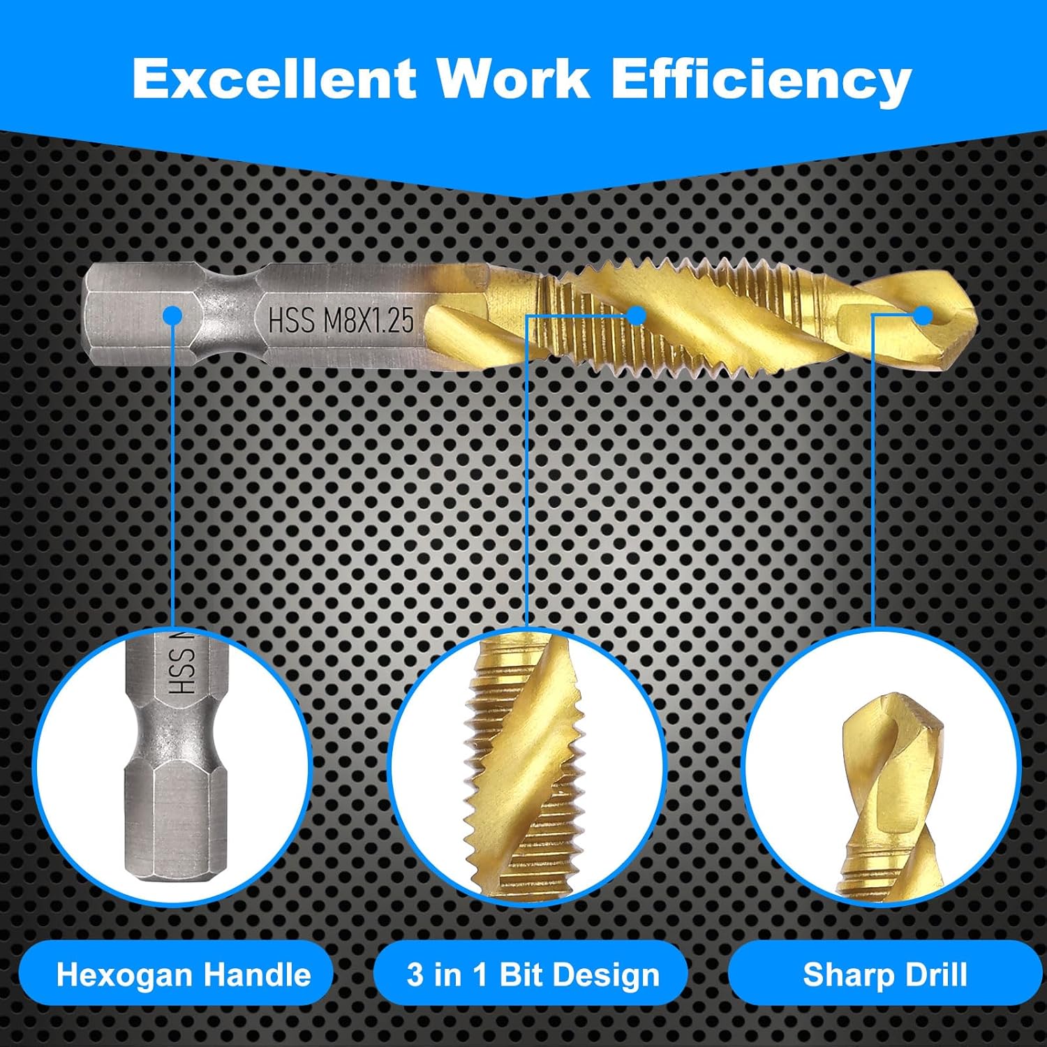 Tap drill bit set 6 Pack Metric Thread M3-M10 Screw Tapping Tool 1/4" Hex Shank Titanium Plated HSS Combination Drill and Tap Set