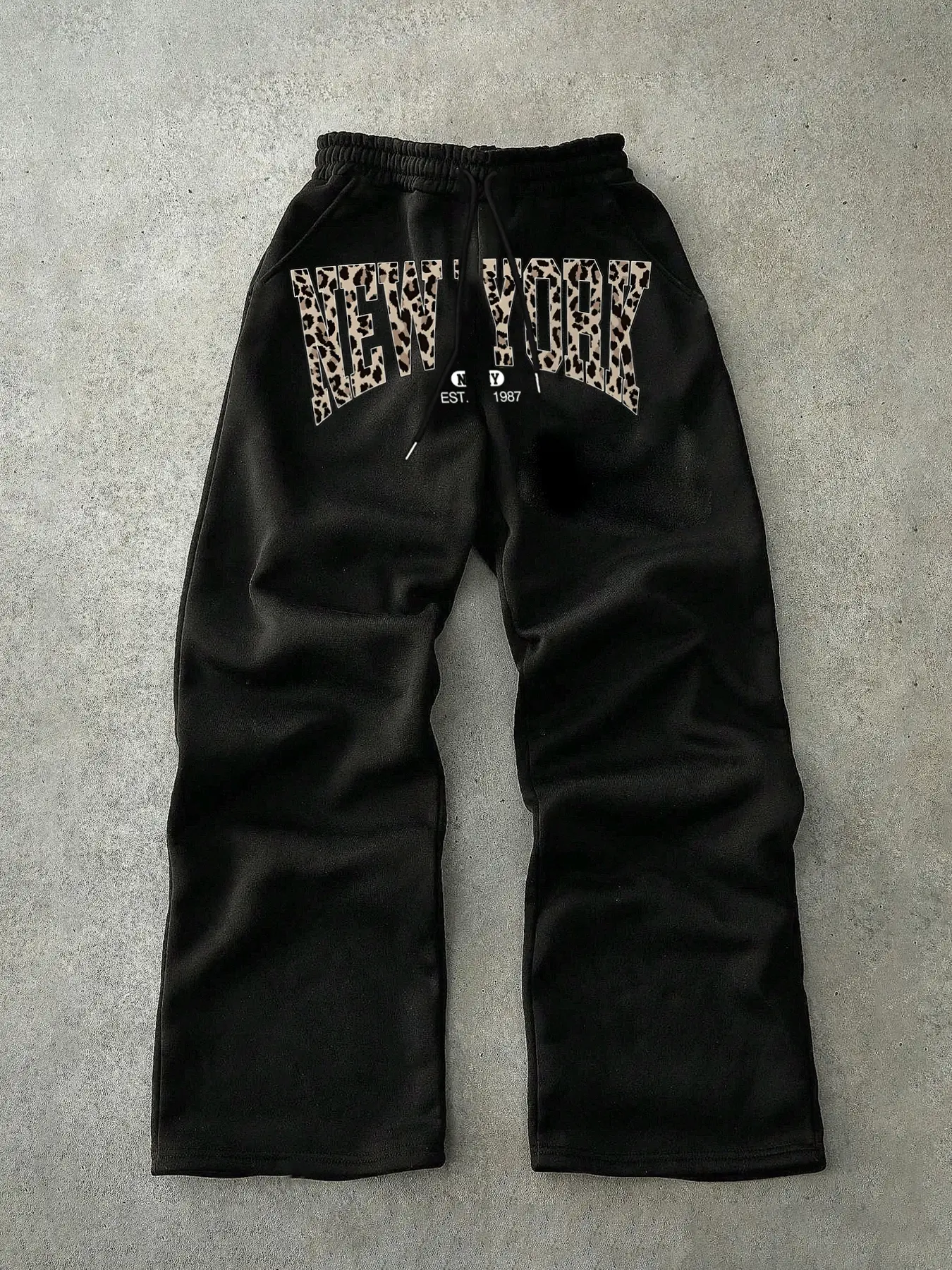 Leopard Print Letter Print Elastic Waist Sweatpants, Stretchy Casual Streetwear, Comfortable Fit for All Seasons, Unisex Fashion