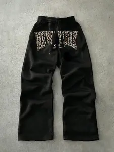 Leopard Print Letter Print Elastic Waist Sweatpants, Stretchy Casual Streetwear, Comfortable Fit for All Seasons, Unisex Fashion
