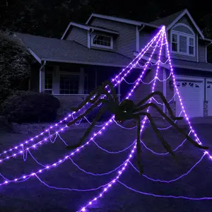 Halloween Spider Web Lights 250 LED Giant 16.4ft Decorations, Waterproof Timer Outdoor Indoor Yard Haunted House