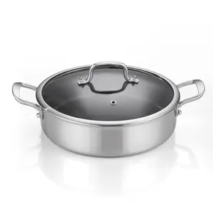 Hybird Saute Pan with lids, Nonstick 12 Inch Deep Frying Pan, Tri-Ply Stainless Steel Large Skillet with Stay Cool Handle, Dishwasher and Metal Utensil Safe, Suit for All Stove up to 600℉