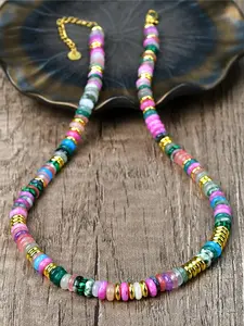 Colorful Artificial Stone Necklace, Fashionable Beaded Necklace for Women & Girls, Boho Style Jewelry for Party, Daily Decor, Trendy All-match & Exquisite Jewelry for Birthday Gift, Casual Trendy Jewelry