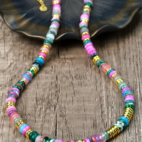 Colorful Artificial Stone Necklace, Fashionable Beaded Necklace for Women & Girls, Boho Style Jewelry for Party, Daily Decor, Trendy All-match & Exquisite Jewelry for Birthday Gift, Casual Trendy Jewelry, Decorative Beaded Necklaces, Chain Necklaces