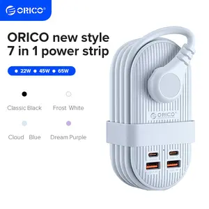 ORICO Upgraded 7-in-1 Travel Power Strip,2 Outlets & 4 USB Ports (2TYPE-C+2USB-A), 65W Fast Charging, Compact for Cruise, Hotel, Dorm, and Travel Essentials- TK with