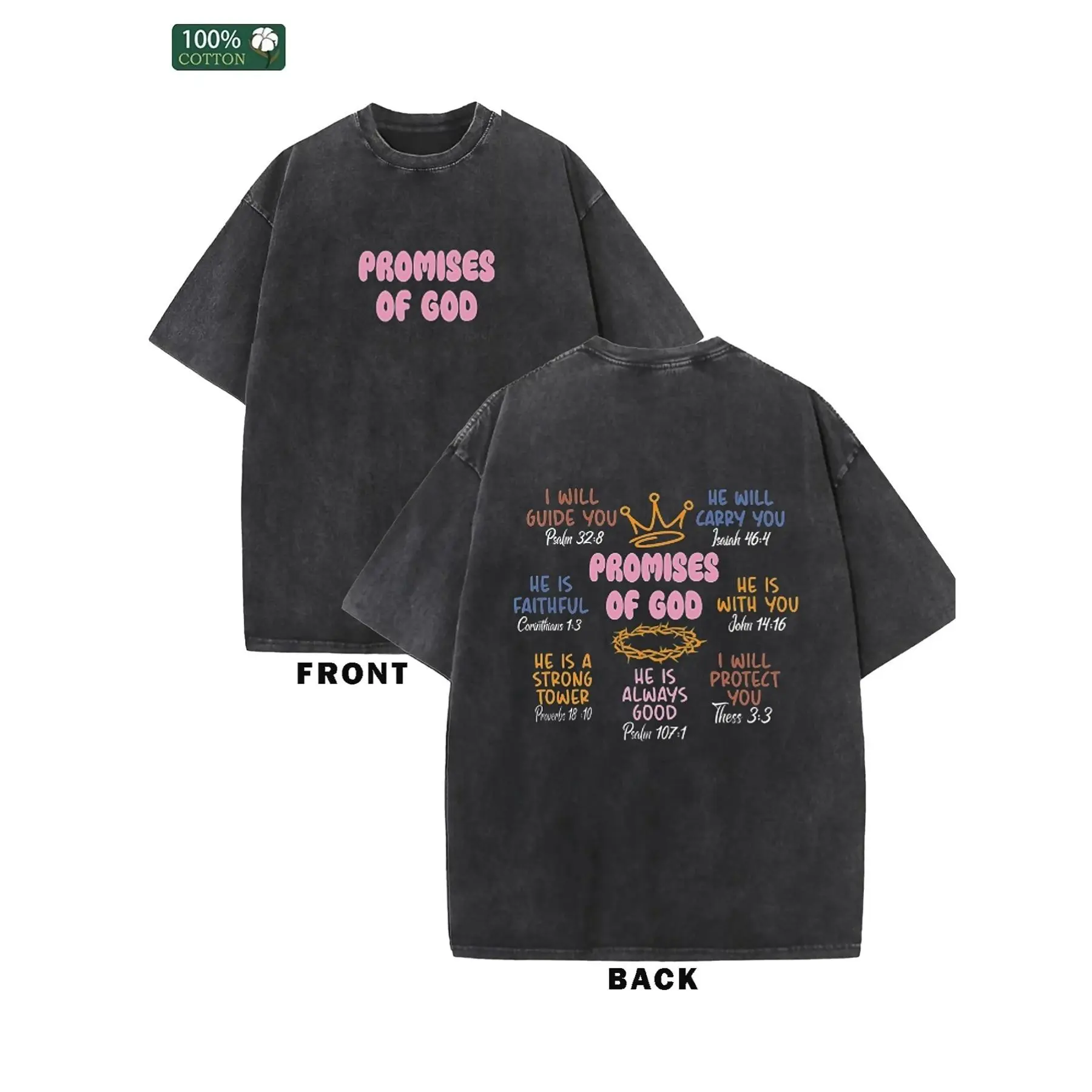 Men's Vintage Soft Cotton Graphic Print T-Shirt - Round Neck, Short Sleeve, Double-Sides 'Spiritual Promise' Print, Shrink-Resistant Tops, Shortsleeve, Menswear, Geometric, Casual