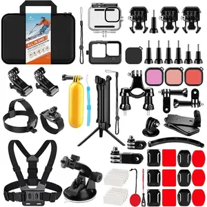 63-in-1 Action Camera Accessories Kit for GoPro Hero 13 12 11 10 9 Black, Including Waterproof Housing, Silicone Case, Adjustable Arm, Head Chest Wrist Strap, Bike Mount, Suction Cup and Floating Grip Bundle Set