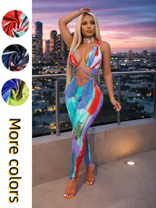 Fashion Trendy Colorful Print Sleeveless Jumpsuit, Sexy Cut, Perfect Summer Charm, Women's Casual Wear, Stylish All-Season