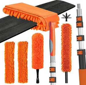 20FT Reach Ceiling Fan Cleaner Duster, Fan Blade Cleaner Kit with 3-12FT Extension Pole, Microfiber Duster & Replaceable Cleaning Cloth for Blades, Ceiling, Furniture