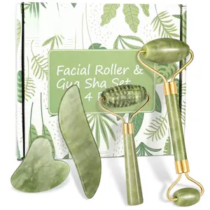 Charmonic Jade Roller & Gua Sha Set 4pcs – Face Sculpting, Anti-Aging Massage Tools for Glass Skin, Lymphatic Drainage & Glow Rose Quartz