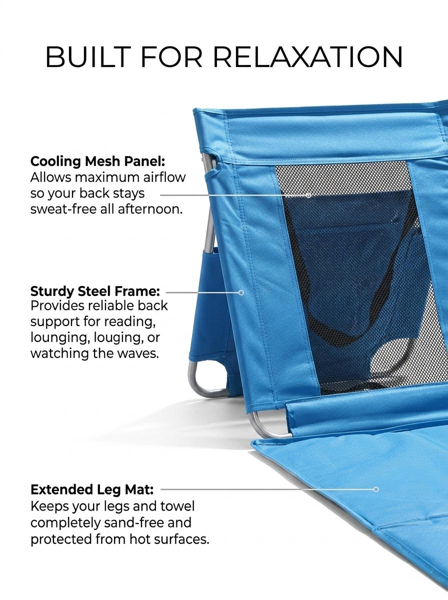 68.5*21.3" Blue Outdoor Lounge Chair, Iron Tube, Oxford Fabric, with Cooler Bag, Mesh Splicing, Foldable,Adjustable armrest leisure bench, portable beach bench, suitable for outdoor use, patios, poolside and lawns Durable Fabric Chair chaise wicker design