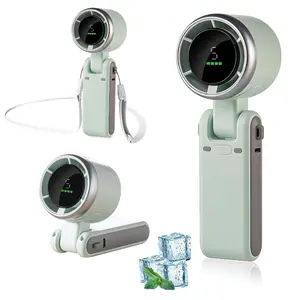 3-in-1 Head-Fold Handheld/Neck/Desk Portable Turbo Fan with LED Display, 3600mAh USB C Rechargeable 12H Runtime,13550 RPM 5 Speeds Adjustable Pocket Cooling Fans for Travel/Camping/Office/Makeup