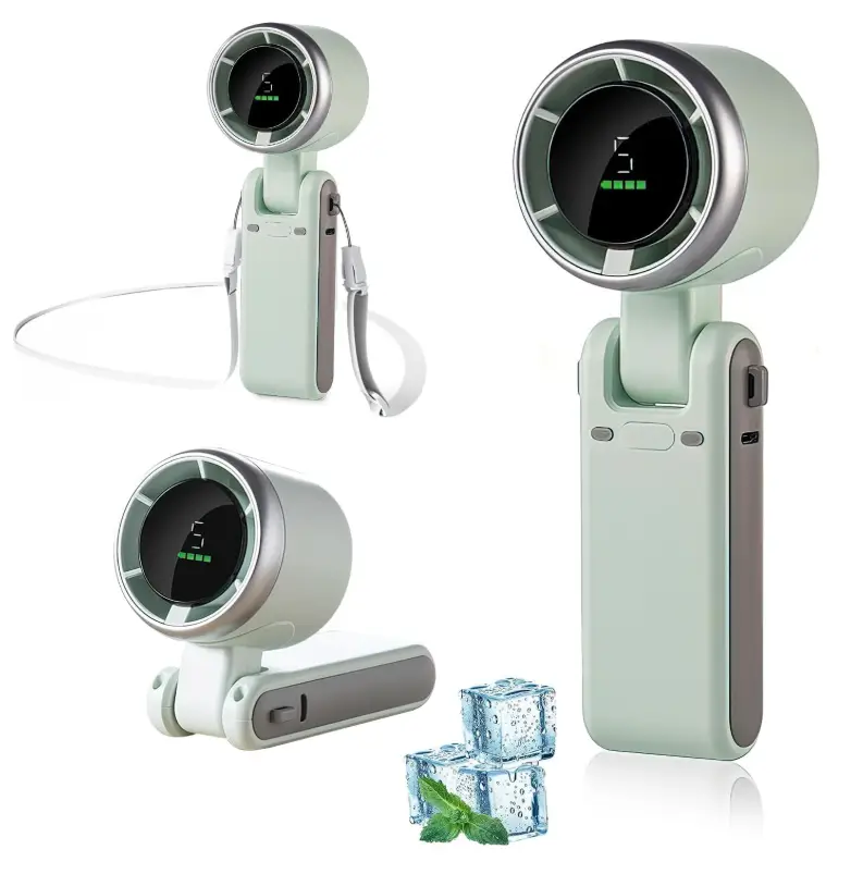 3-in-1 Head-Fold Handheld/Neck/Desk Portable Turbo Fan with LED Display, 3600mAh USB C Rechargeable 12H Runtime,13550 RPM 5 Speeds Adjustable Pocket C