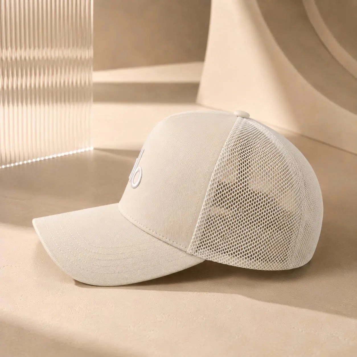 White Mesh Back Baseball Cap with Adjustable Strap and Logo Design for Men and Women