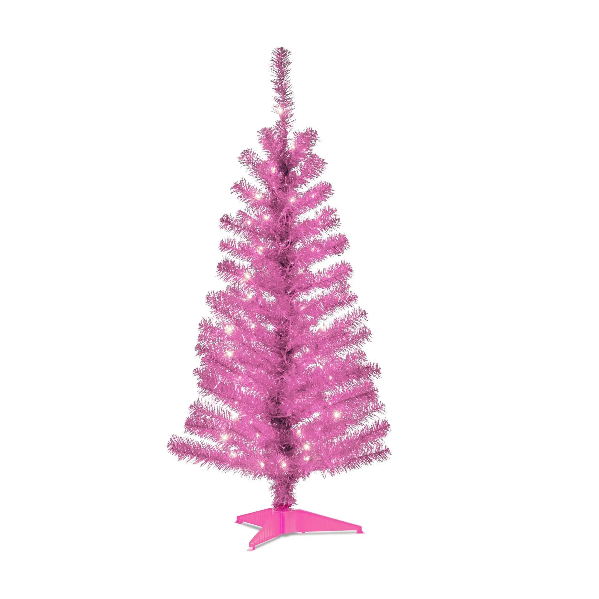 4' Pink Tinsel Tree with Clear Lights