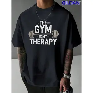 Men's Gym Barbell Graphic T-Shirt - 100% Cotton Comfort Fit Fitness Motivational Workout Shirt with Gym Design & Weightlifting Print - Casual & Gym Wear for Men (Machine Washable, All-Season) - Ideal Gift for Bodybuilders & Fitness Lovers
