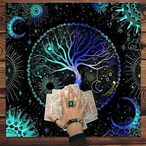 Tarot Tablecloth, 1 Count Moon Phase Starry Sky Altar Tarot Tablecloth, Witch Astrology Divination Board, Gift Packaging Supplies, Design, Halloween, Rectangle Tablecloth