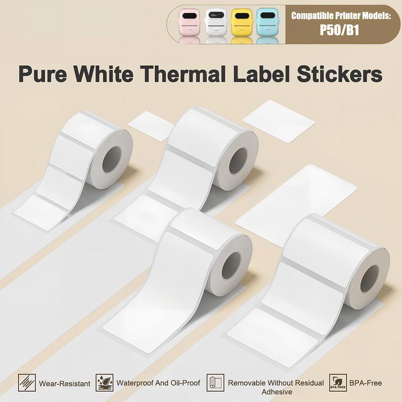 Portable thermal paper, self-adhesive, suitable for use in schools, offices, and homes. Can be used to print clothing labels, spice jar labels, name tags, with a waterproof, oil-resistant, and durable design.