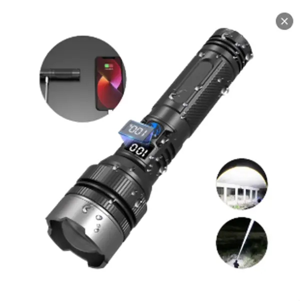 High Lumens 2-in-1+Power Bank Flashlight, Digital display ofpower,Rechargeable,Zoomable,，X4Waterproof,Adjustable Brightness FlashLight for Outdoor,Emergency,Camping Accessories, Black Fathersdaygift