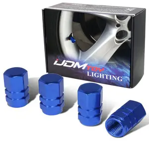 iJDMTOY 4pc Tuner Racing Style Blue Aluminum Tire Valve Caps (Hexagon Shape)