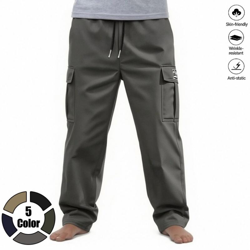 Clean Gent 3-pack men’s loose solid-color cargo pants with pockets and drawstring, casual comfortable long pants suitable for everyday outdoor wear, street style, all-season wear