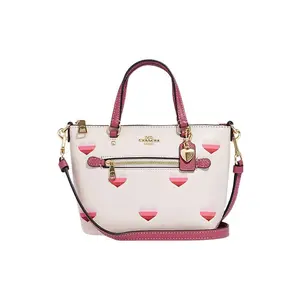 COACH Gallery 20 Gradient Heart Print Zip Top Handle Crossbody Bag for Women – Pebbled Leather, Small Size, White