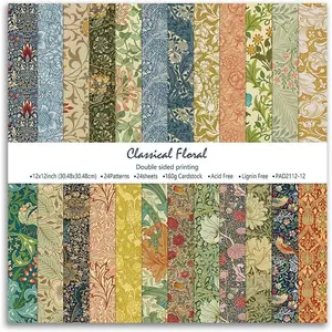 Classic Floral Patterns Scrapbook Paper, 24 Sheets 12x12 Inch Double Sided  William Morris  Paper for Card Making,  Tags, DIY Crafts and  Decor.