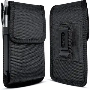 Belt Holster for  16 16e 16Pro 15 Pro 14 13 12 11 Xs X XR,  Galaxy S25 S24 S23 S22 S21, Nylon Cell Phone Case with Clip, Pouch Holder Cover, Fits Protective Case, Black
