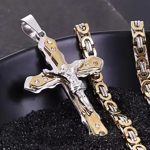 Men's Titanium 316L Stainless Steel Cross Pendant, Trendy and  Hip-hop Men's Titanium 316L Stainless Steel Necklace, 18K Gold Plated Golden-plated Coating, Suitable for Casual Wear, Gifts for Him, Weddings, Anniversaries