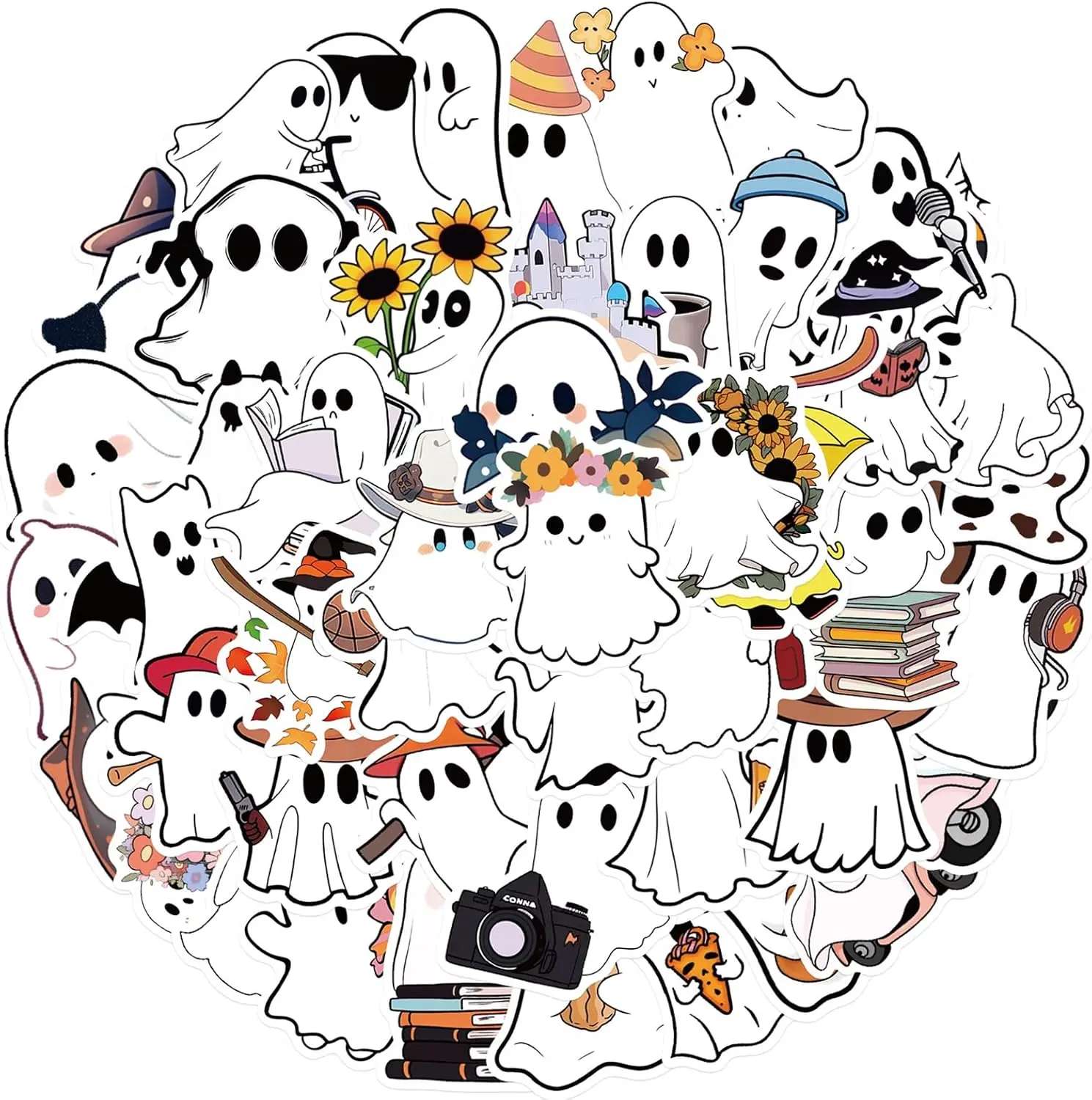 Halloween fall Gift 100PCS Cute Ghost Halloween Stickers, Waterproof Vinyl Halloween Decals for Water Bottles, Laptops, Cups, Phones, Party Favors, Trick or Treat Gifts for Kids, Teens & Adults