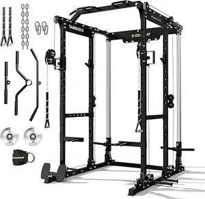 GXMMAT X6 Power Cage, 2200LB Multi-Function Power Rack with Independent Dual Aluminum Pulley System, Squat Rack for Home Gym Strength Training Equipment, Heavy-Duty Steel Construction