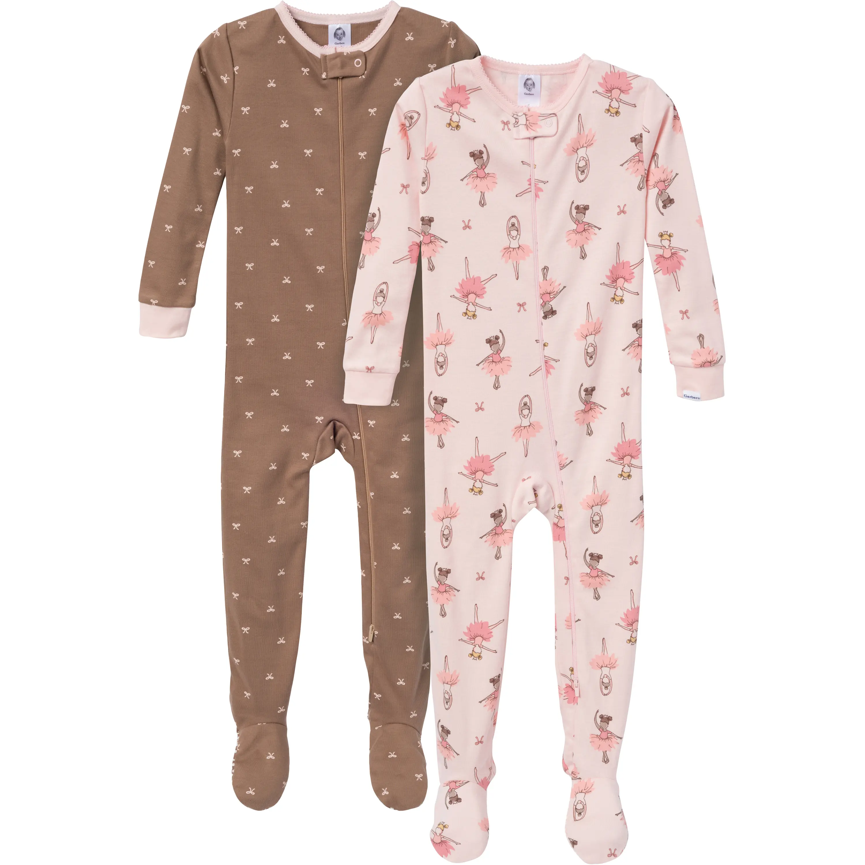 Gerber Toddler Girls' Snug Fit Footed Pajamas, 2-Pack, Ballerinas