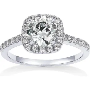 PAVOI 14K Gold Plated Square Halo Engagement Rings| Premium Cubic Zirconia Promise Eternity Ring for Women| Wedding Bands