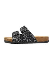 Women's Unique Leopard Print Double Buckle Slides, Anti-Slip Wear-Resistant, Versatile Height-Boosting Soft, Double Buckle Sandals