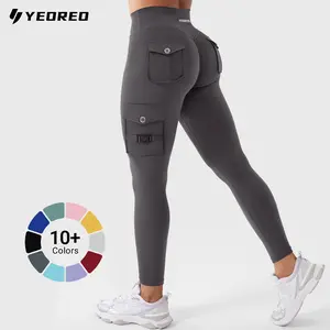 YEOREO High Waist Cargo Leggings Women’s Workout Pants with Pockets Hidden Scrunch Butt Lift Compression Yoga Wear Athletic Bottoms,summerwins
