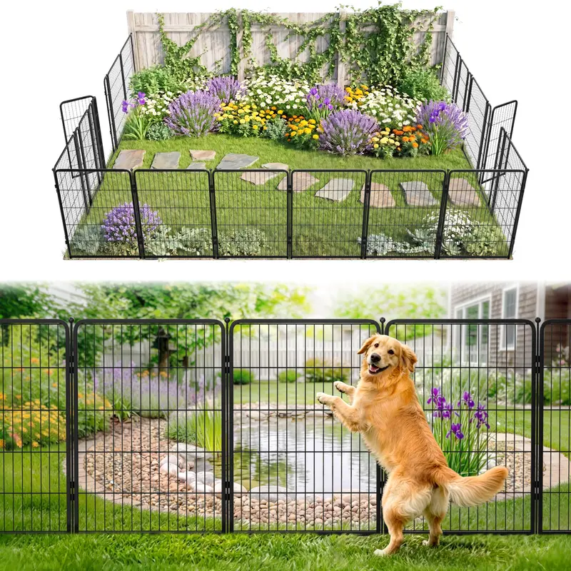 FXW No-Dig Safe & Sturdy Metal Garden Fence - Rounded Stake Tips, Stable Rods, Connecting Panels, Adaptive Flexible Layout, Easy to Set Up & Rearrange, Prop 65 Safe Dog-Friendly Gardening Backyard Barrier for Flower Bed Protection