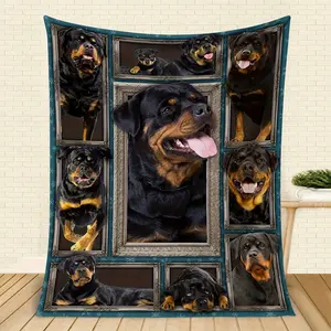 Modern Rottweiler Print Flannel Blanket - All-Season Comfortable Knitted Polyester Fiber, Machine Washable, 200-250 g/m², Multi-Functional for Sofa, Travel, and Gifts, All-Season Blanket | Contemporary Design | Durable Polyester Dog Blanket