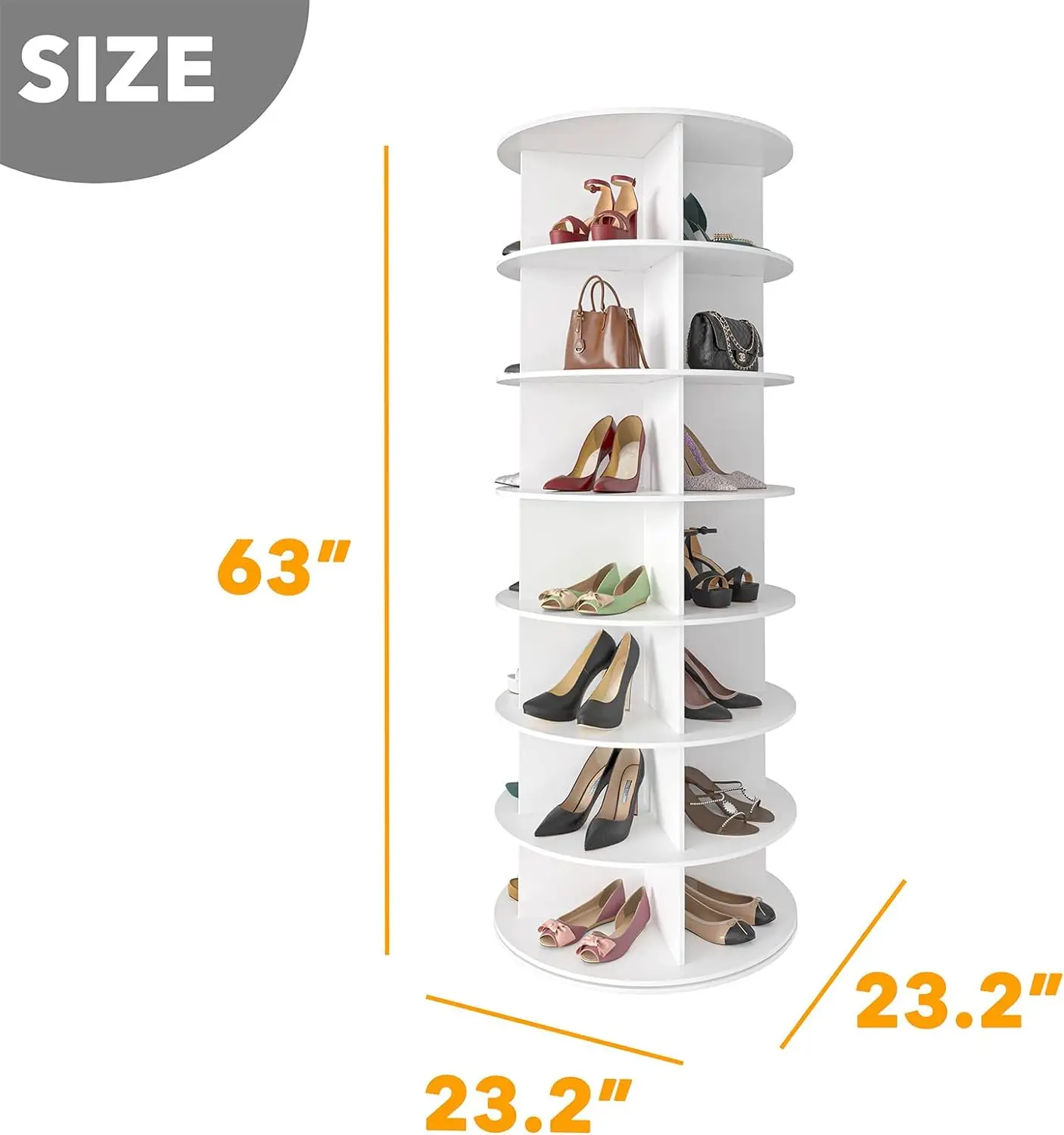 7 Tier Rotating Shoe Rack Tower, Spinning Shoe Display Lazy Susan, Revolving 360 Shoe Rack Storage Round Carousel, Vertical Handbag Rotate Shoes Close