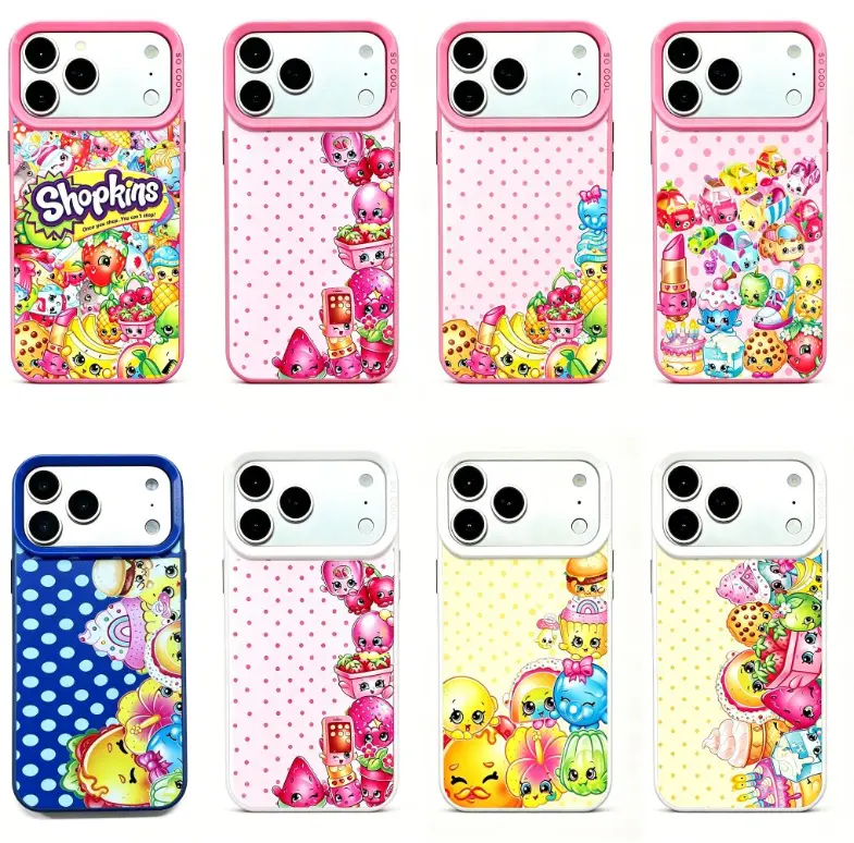 Shopkins Cartoon Print Smartphone Casing - Sleek Silver Finish, Full Access, Multi-Model Fit for iPhone 11-17 Pro Max/Plus, Samsung Galaxy S23-25 Cellphone Cases, Protect Cover